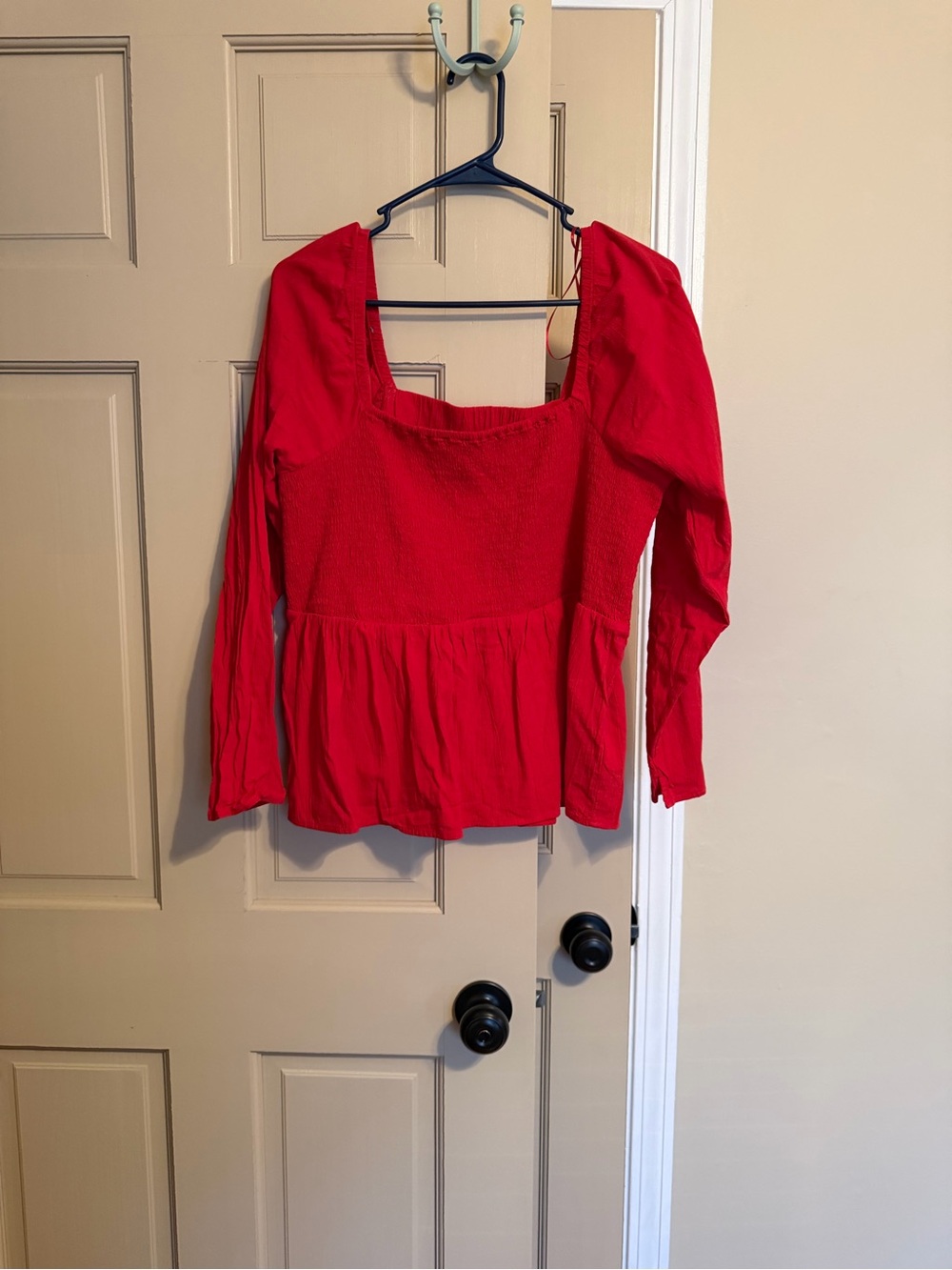 Old Navy Red Smocked Peplum Long-Sleeve Top